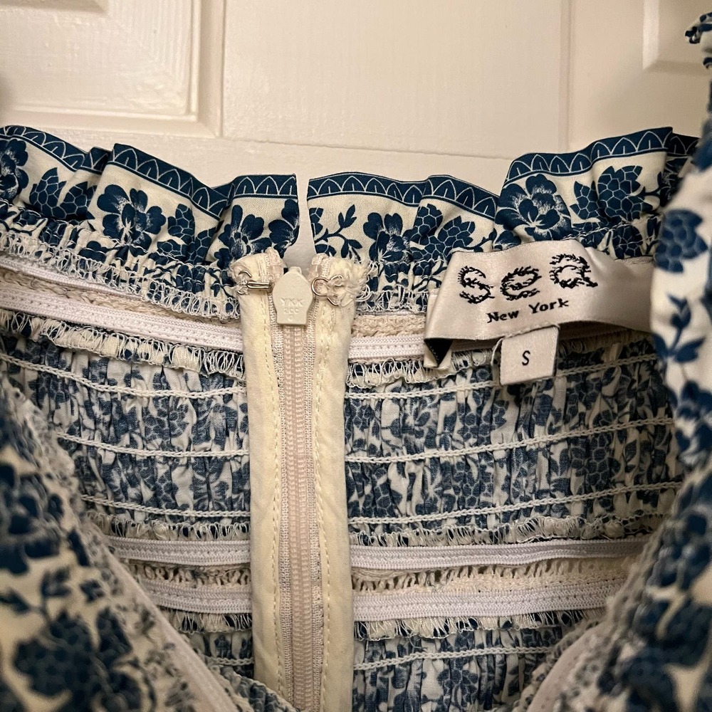 SEA New York Smocked Cream and Navy Dress - Picture 11 of 11